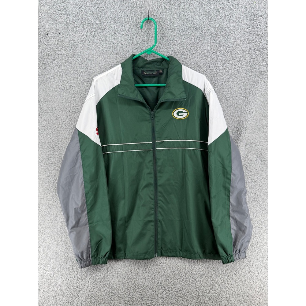 Vintage Dunbrooke Green Bay Packers Windbreaker Jacket Green White Gray Mens XL